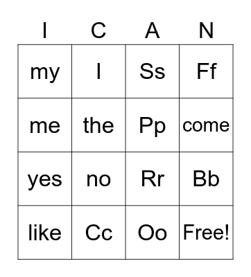 Yes! I Can Bingo Card