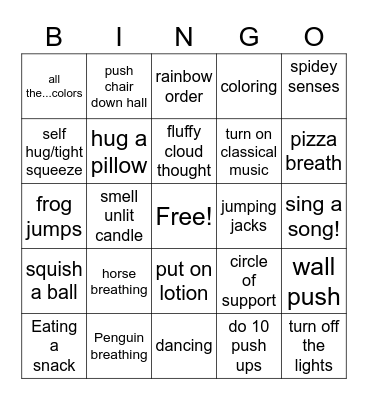 Coping skills Bingo Card