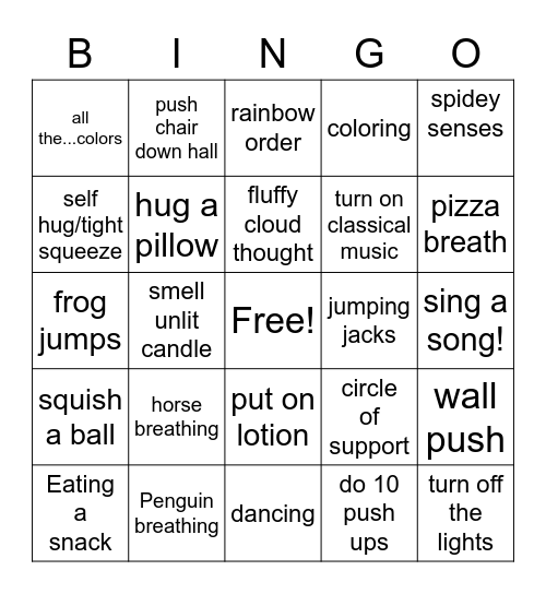 Coping skills Bingo Card