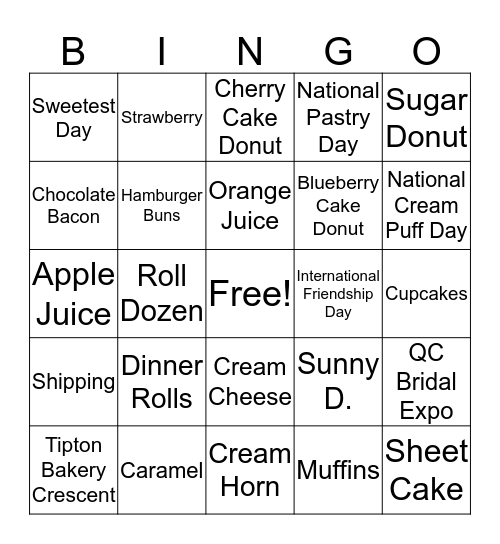 Tiffiny's Tipton Bakery Bingo Card