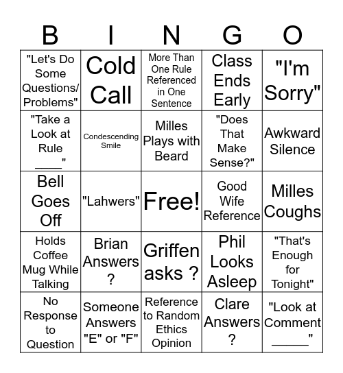 Ethics Bingo Card