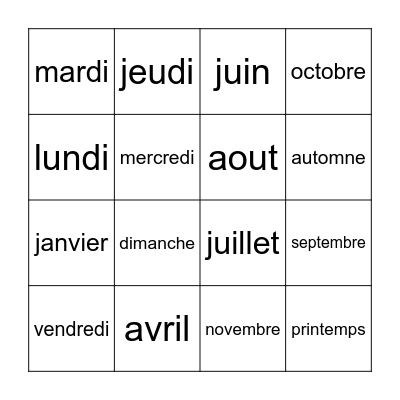 Le calendrier Bingo Card