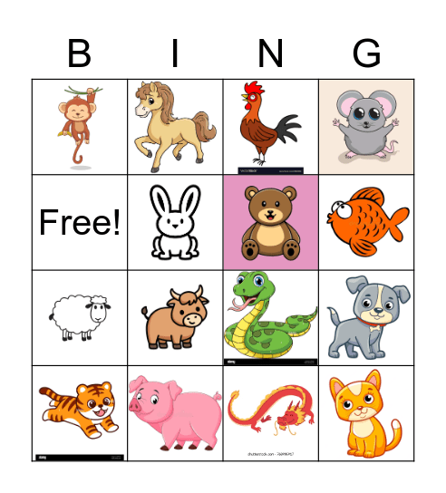 Animal Bingo Card