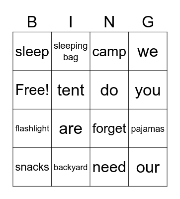 Backyard Camping Bingo Card