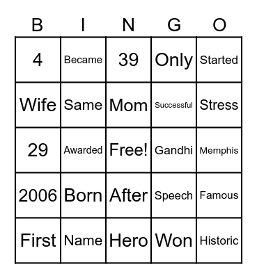 REV DR MLK JR Bingo Card