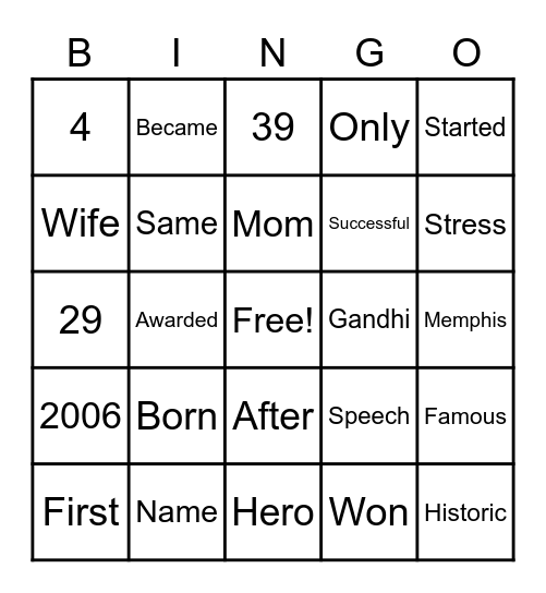 REV DR MLK JR Bingo Card