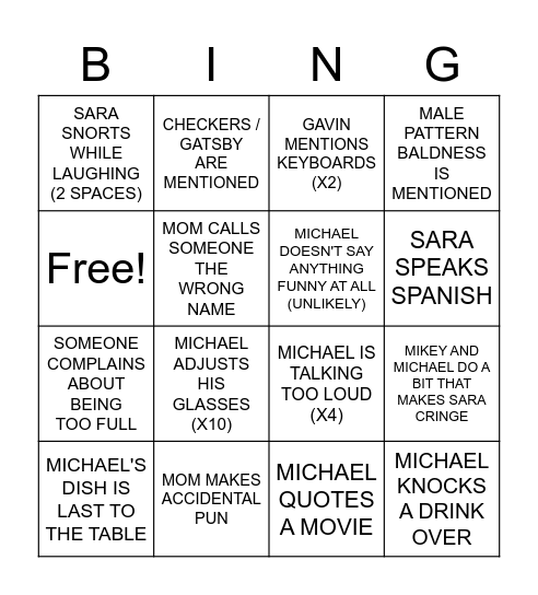 DAD Bingo Card