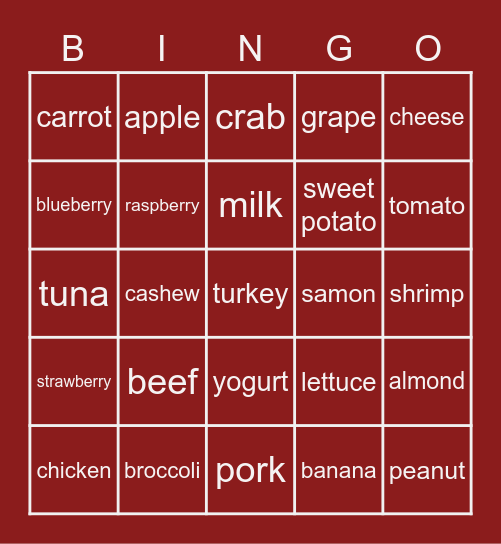 Paleo/Keto Bingo Card