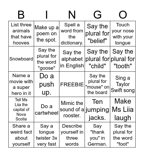 Modal Bingo Card