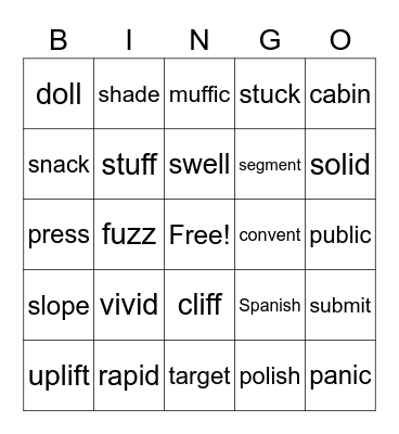 Open, Closed, VCe Syllables BINGO Card