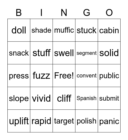 Open, Closed, VCe Syllables BINGO Card