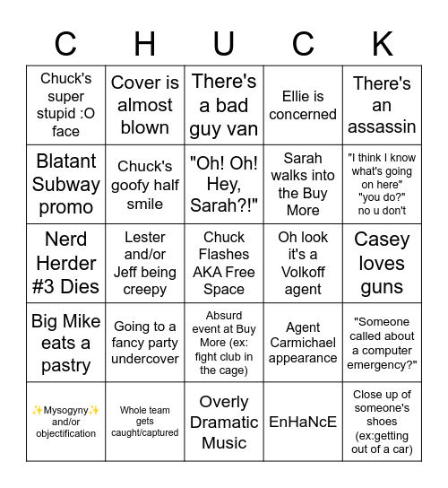 Chuck Bingo Card