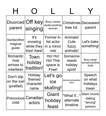 Holiday Movies Bingo Card