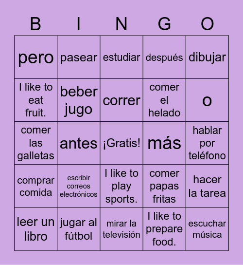 1.1 Vocabulario Bingo Card