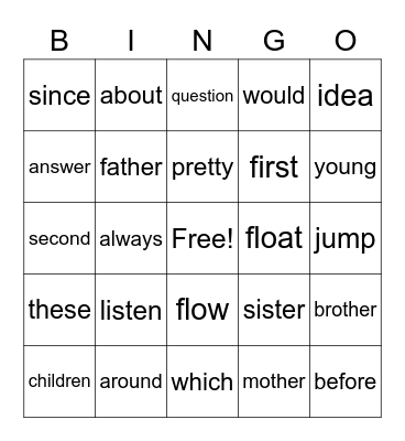 2nd grade sight words Bingo Card