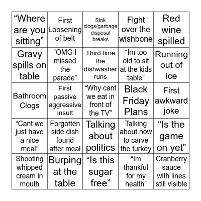 Thanksgiving Bingo Card