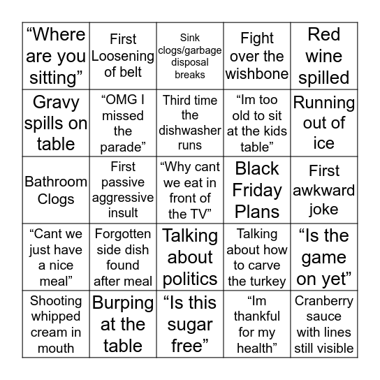 Thanksgiving Bingo Card