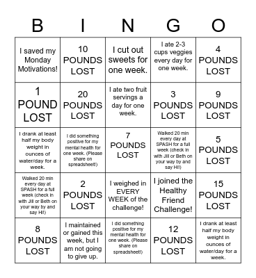 SPASH HEALTHY FRIENDS BINGO Card