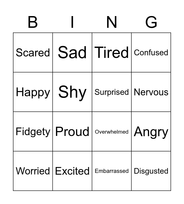 Emotions Bingo Card