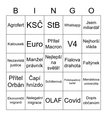 Babiš bingo! Bingo Card