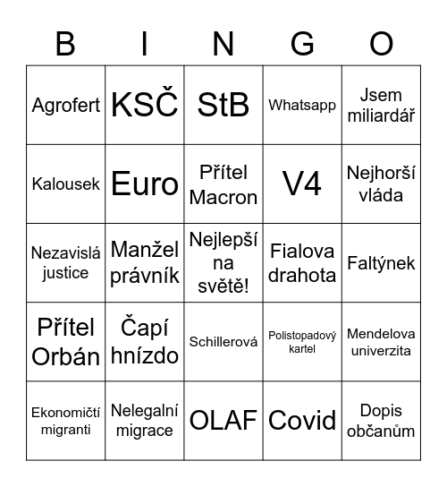 Babiš bingo! Bingo Card