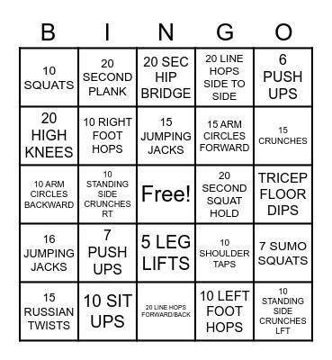 FITNESS FEVER Bingo Card