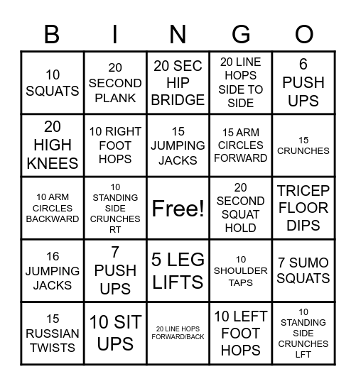 FITNESS FEVER Bingo Card