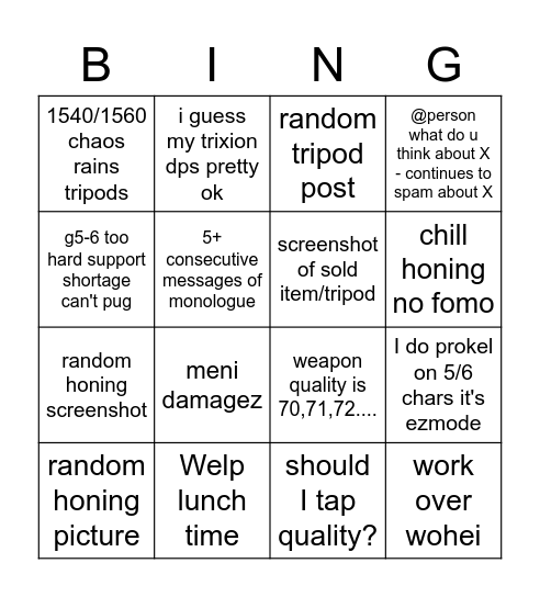 Tang Summoner Special Bingo Card