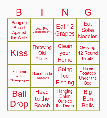 New Years All Around the World Bingo Card