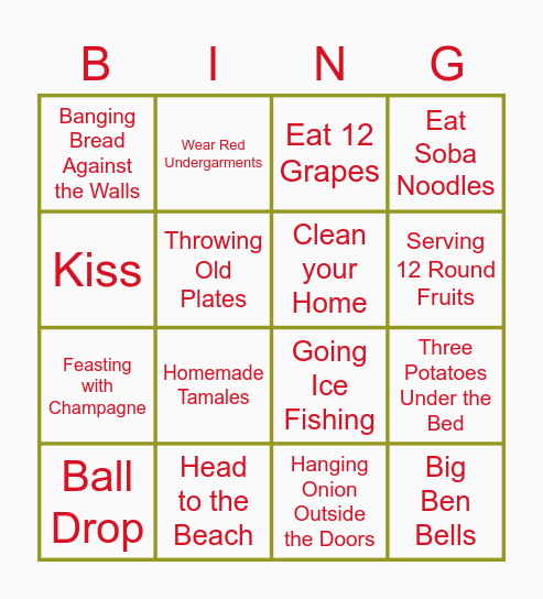 New Years All Around the World Bingo Card