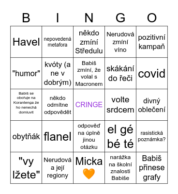 Prezidentská debata 2023 Bingo Card