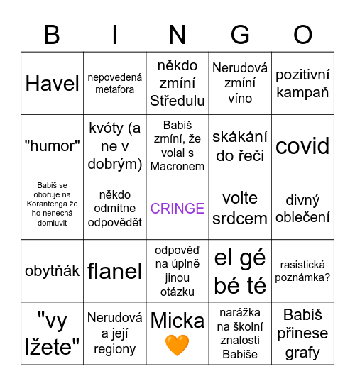 Prezidentská debata 2023 Bingo Card