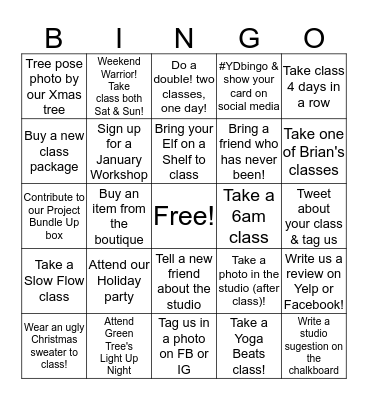 Yoga Digs Christmas Bingo Card