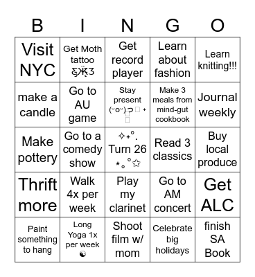 2023 Bingo List Bingo Card