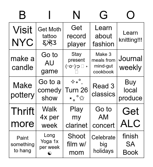 2023 Bingo List Bingo Card