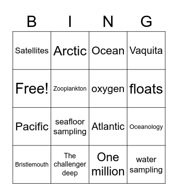 oceanology Bingo Card
