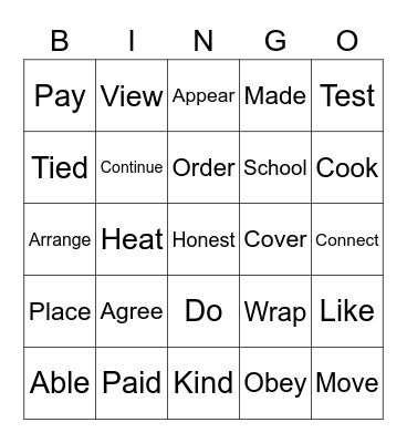 Prefix Bingo Card