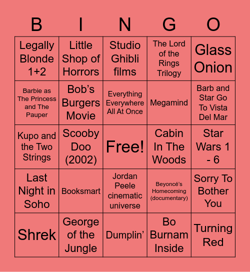 Kelly’s (withothersgirlsinlove) movie bingo Card