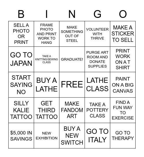 2023 GOALS Bingo Card