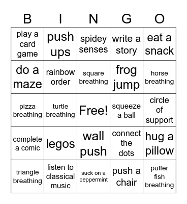 coping skills Bingo Card