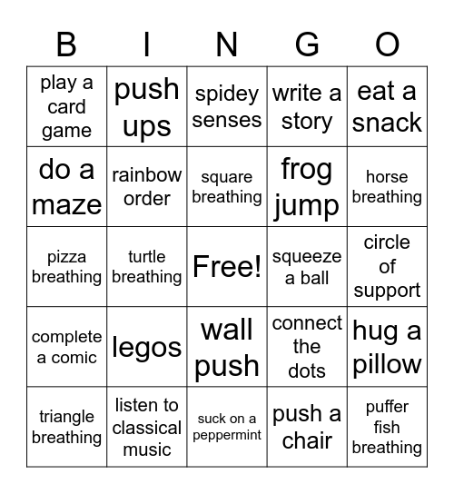 coping skills Bingo Card