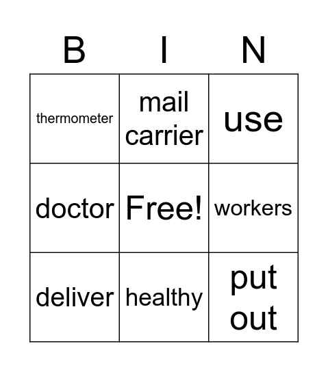 Community Workers Bingo Card