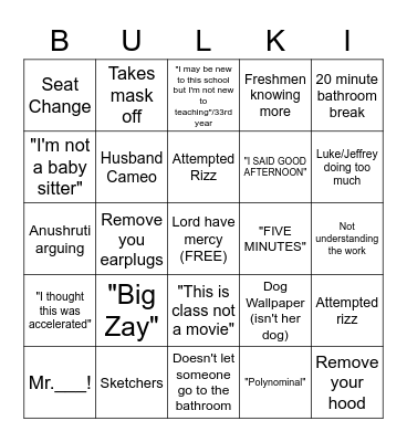 Big Bulki Bingo Card