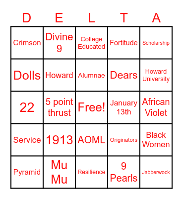 Founders Day Bingo: Mu Mu Edition Bingo Card