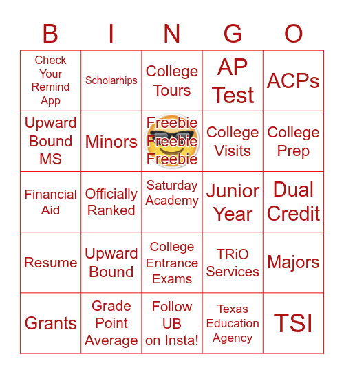 TRiO- Junior Year Bingo Card