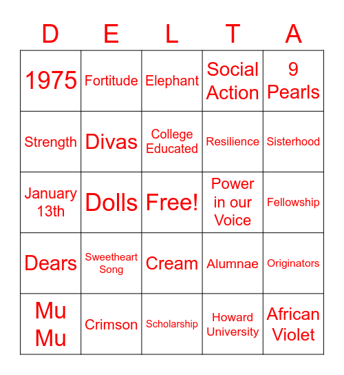 Founders Day Bingo: Mu Mu Edition Bingo Card