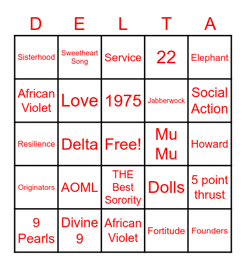 Founders Day Bingo: Mu Mu Edition Bingo Card