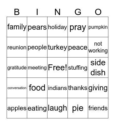 Monica's Thanksgiving  Bingo Card
