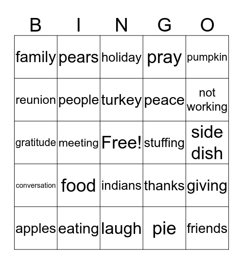 Monica's Thanksgiving  Bingo Card