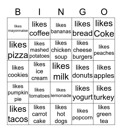 Do you like.....? Bingo Card